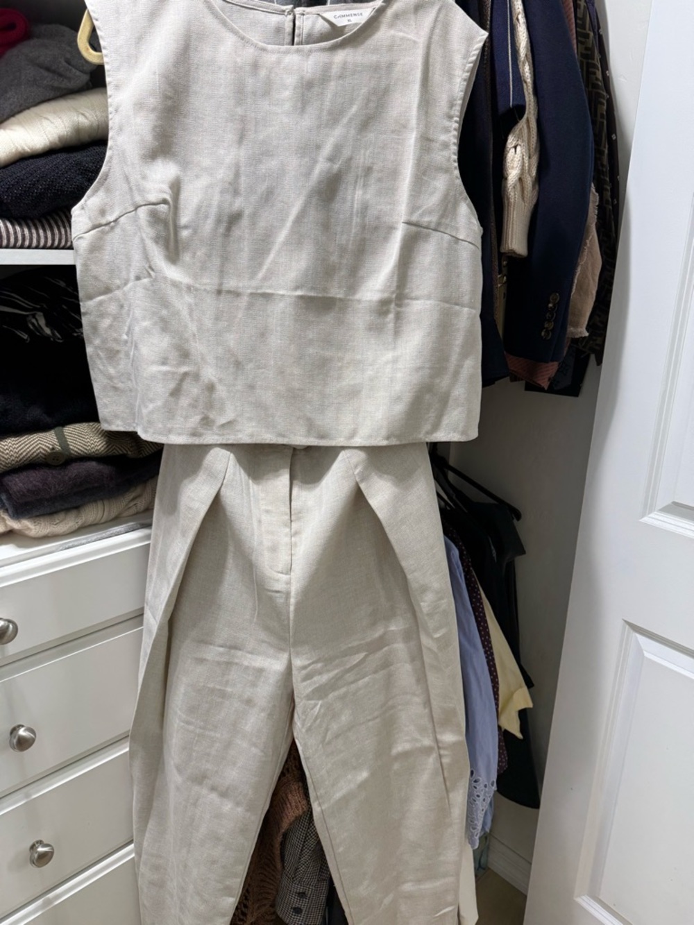 Commence 2 piece set Linen-Blend top & wide leg pant set Light Tan SZ XL NWOT